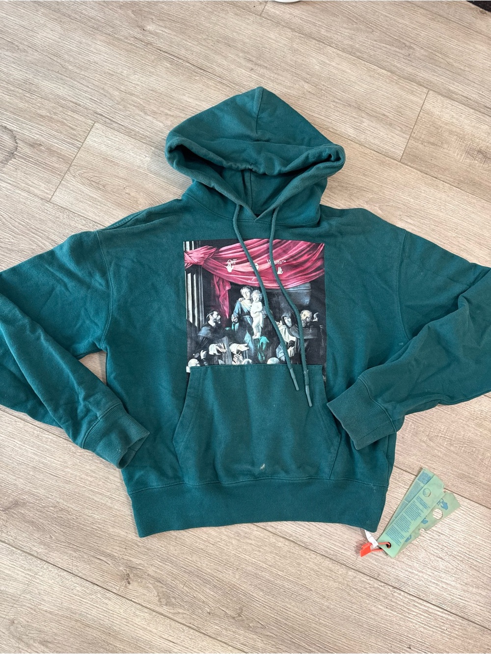 Off-White Teal Graphic Hooded Sweatshirt